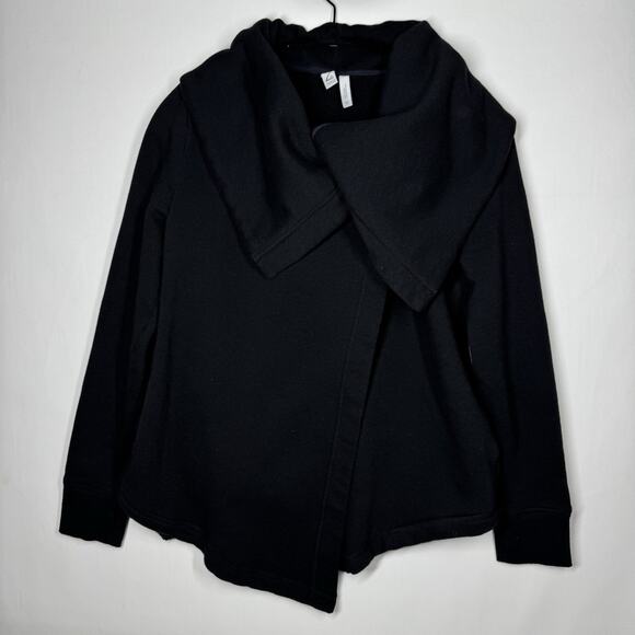 Z by ZELLA Black Ribbed Knit Cardigan Sz M Snap Draped Long Sleeves Cotton Blend - Picture 1 of 6
